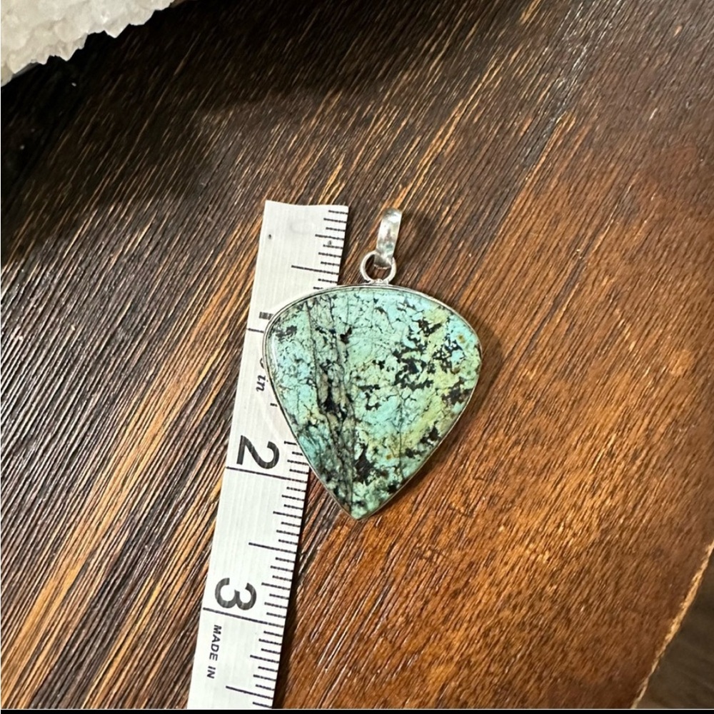 African Turquoise 925 Sterling Silver Plated Teardrop Pendant Blue Green Black - Picture 8 of 8